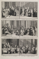 KG 11846
<br/>
Catholiques: L'EVEQUE designé se presente (...) le BATON PASTORAL.
<br/>
<em>Picart, Bernard (1673-1733)</em>